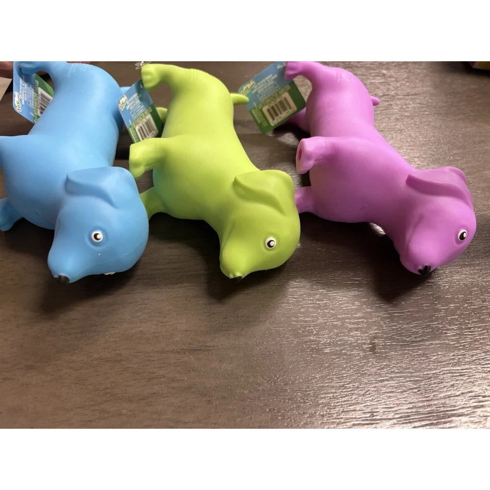 Squeezy Dachshund Squeeze Toy Lot of 3 Blue Purple Green Multicolor- 7in